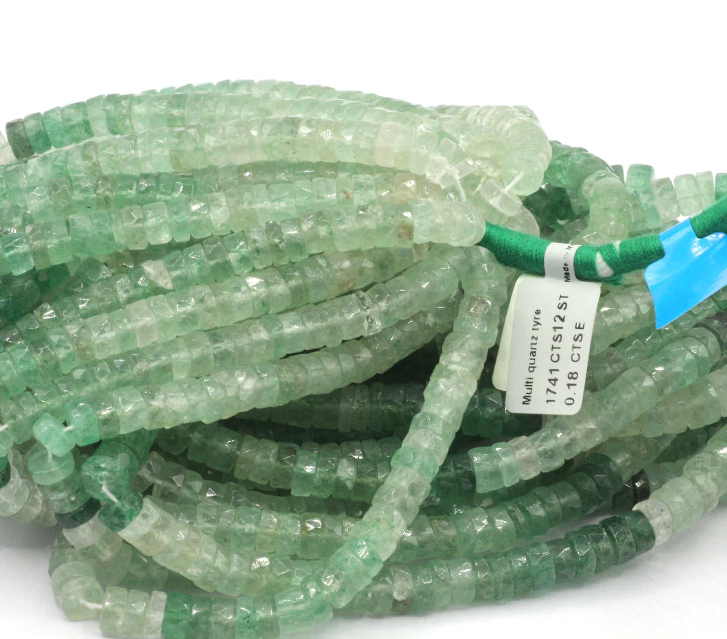 Green Quartz Beads Faceted Heshi, Faceted Donut, Faceted Tyre