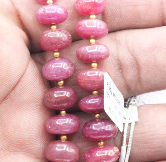Ruby Smooth Roundel Beads, Natural Ruby