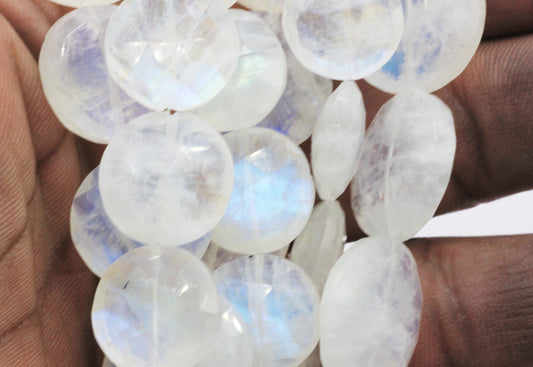 Moonstone Faceted Coin Beads