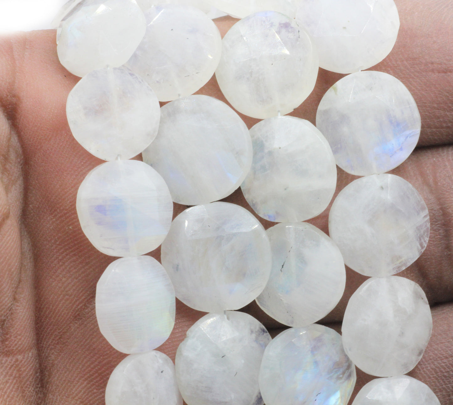 Rainbow Moonstone Faceted Coin Beads