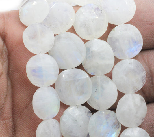 Moonstone, Rainbow Moonstone Faceted Coin Beads