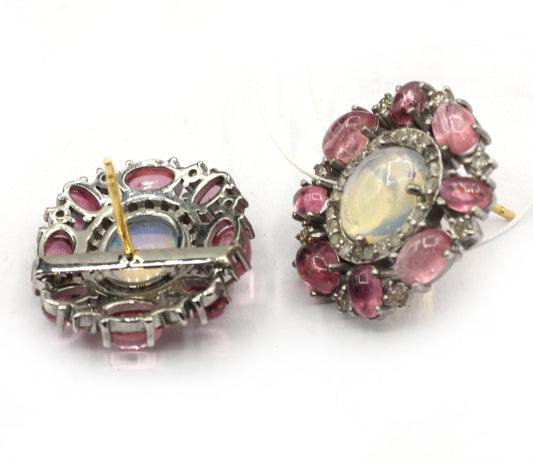 Opal & Tourmuline 925 silver Diamond Earring Stud