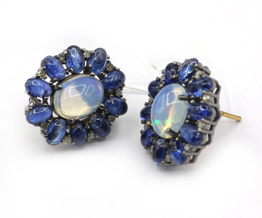 Opal 925 silver Diamond Earring Stud