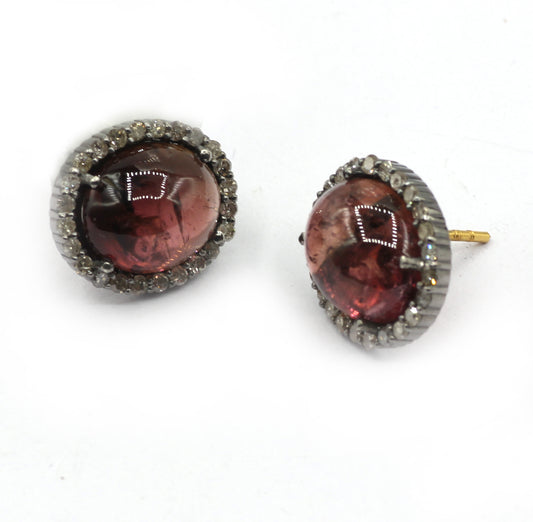 Tourmuline 925 silver Diamond Earring Stud