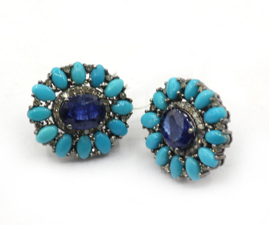 Turquoise 925 silver Diamond Earring Stud
