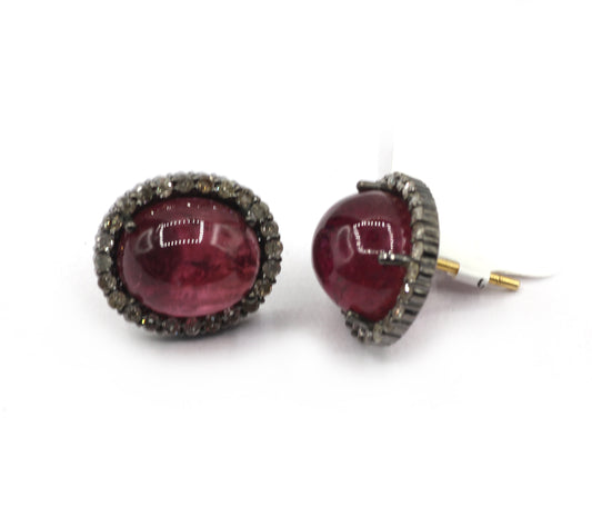 Tourmuline 925 silver Diamond Earring Stud