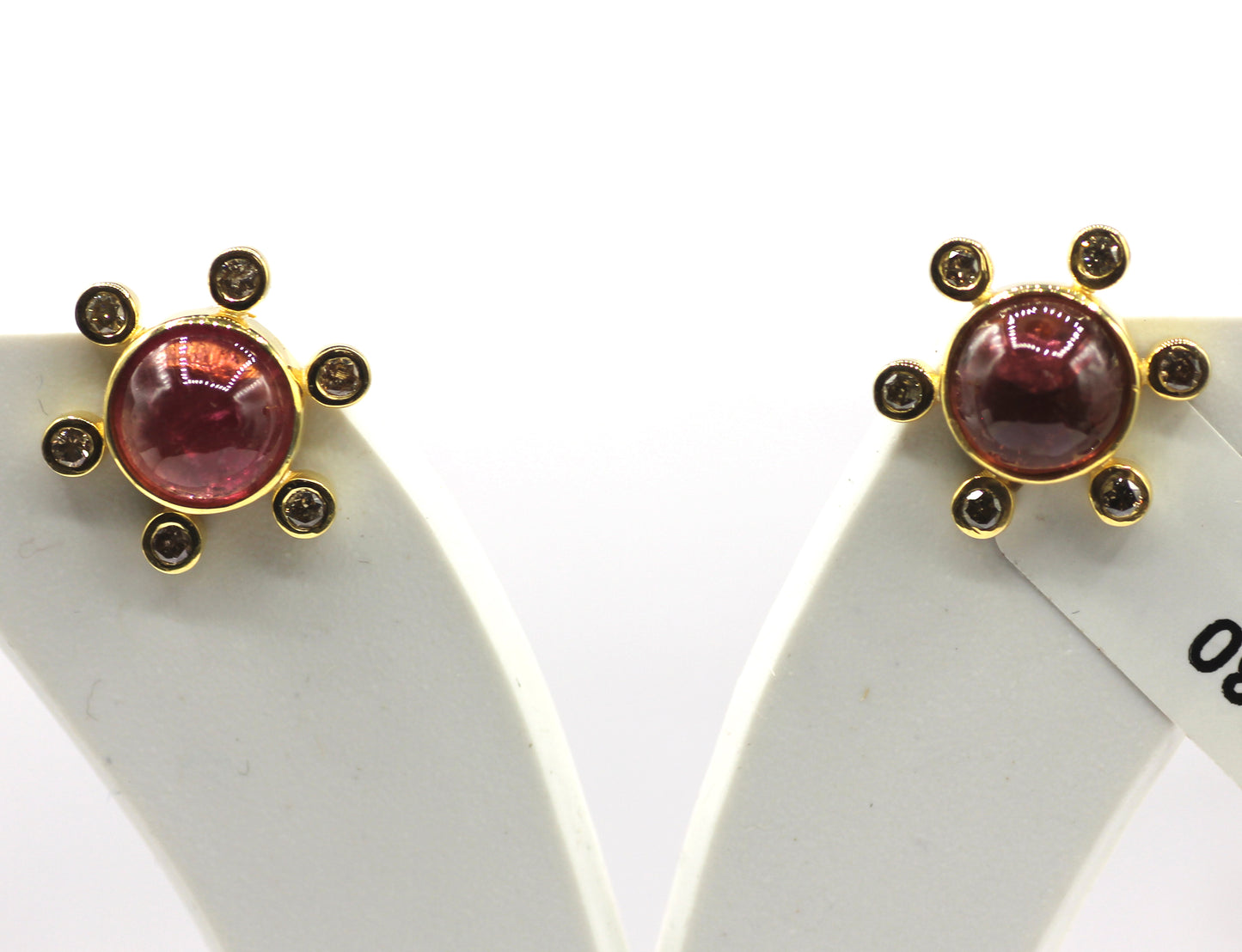 Pink Tourmaline 925 silver Diamond Earring Stud