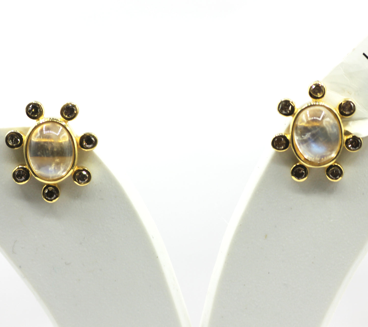 Rainbow Moonstone 925 silver Diamond Earring Stud