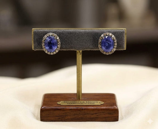 Tanzanite 925 silver Diamond Earring Stud