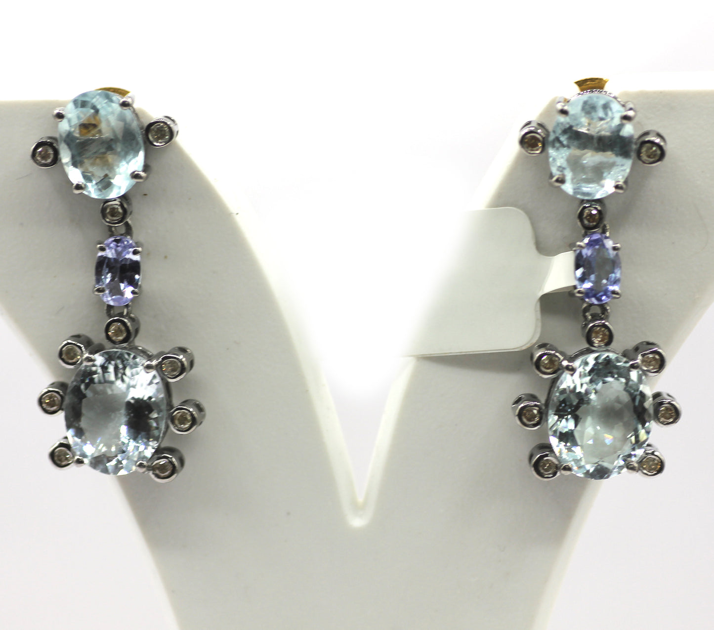 Aquamarine 925 silver Diamond Earring With Tanzanite Stone
