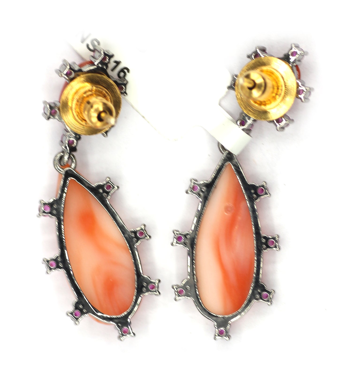 Coral 925 silver Earring With Ruby Stone