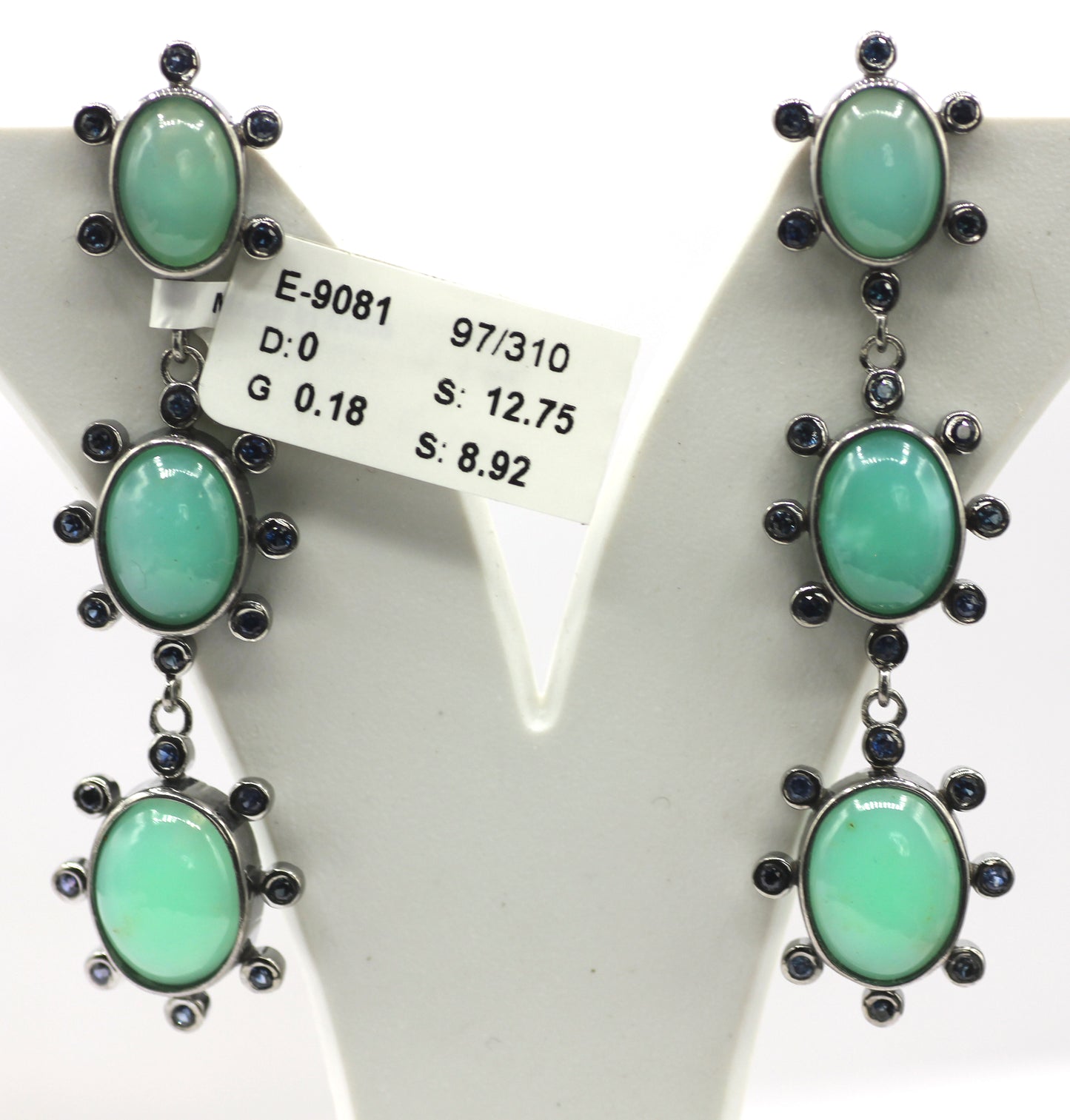 Chrysoprase 925 silver Earring With Blue sapphire Stone