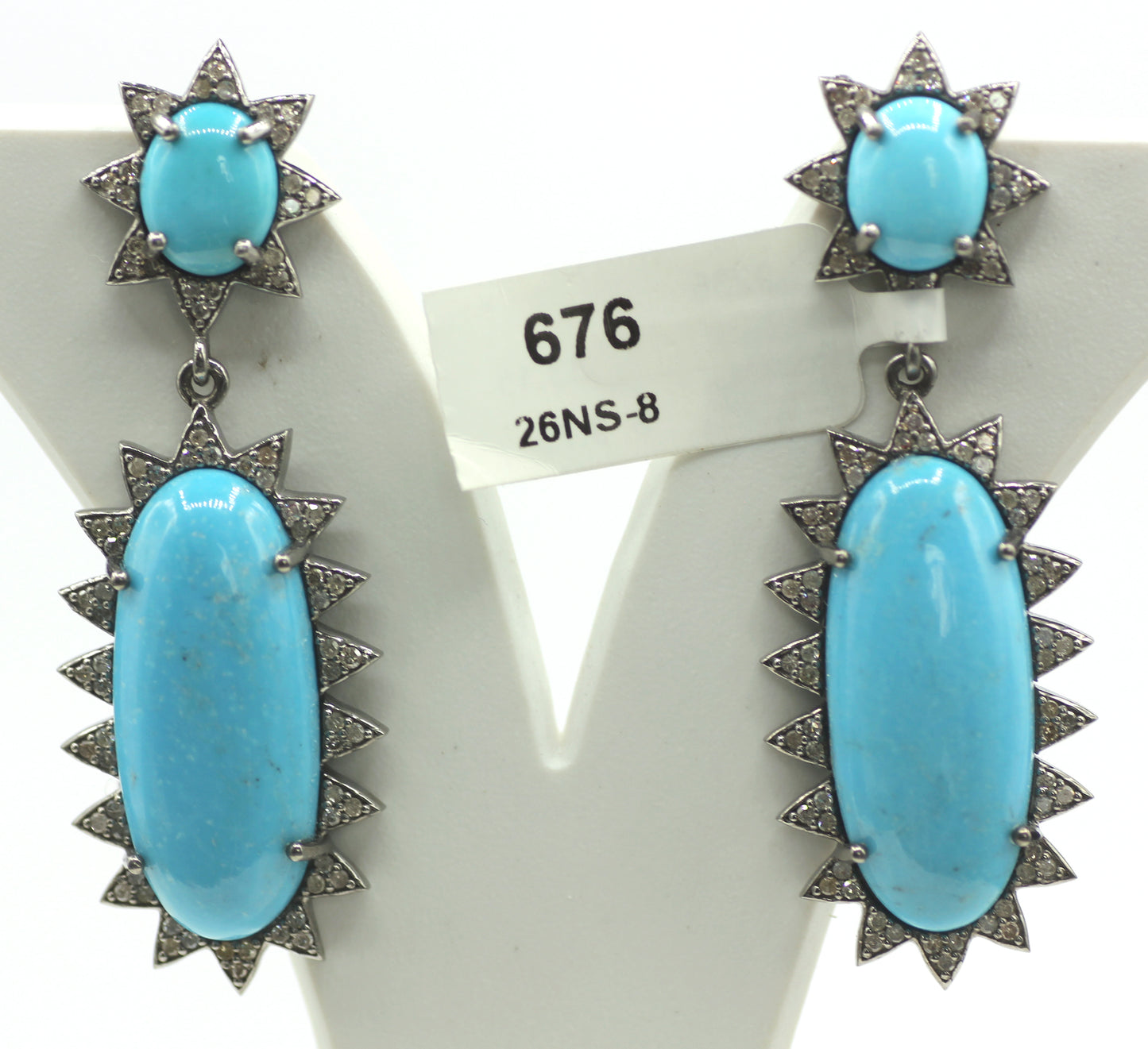 Turquoise 925 silver Diamond Earring