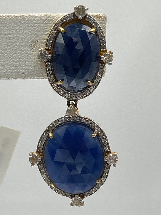 Blue Sapphire 14k Solid Gold Diamond Earring