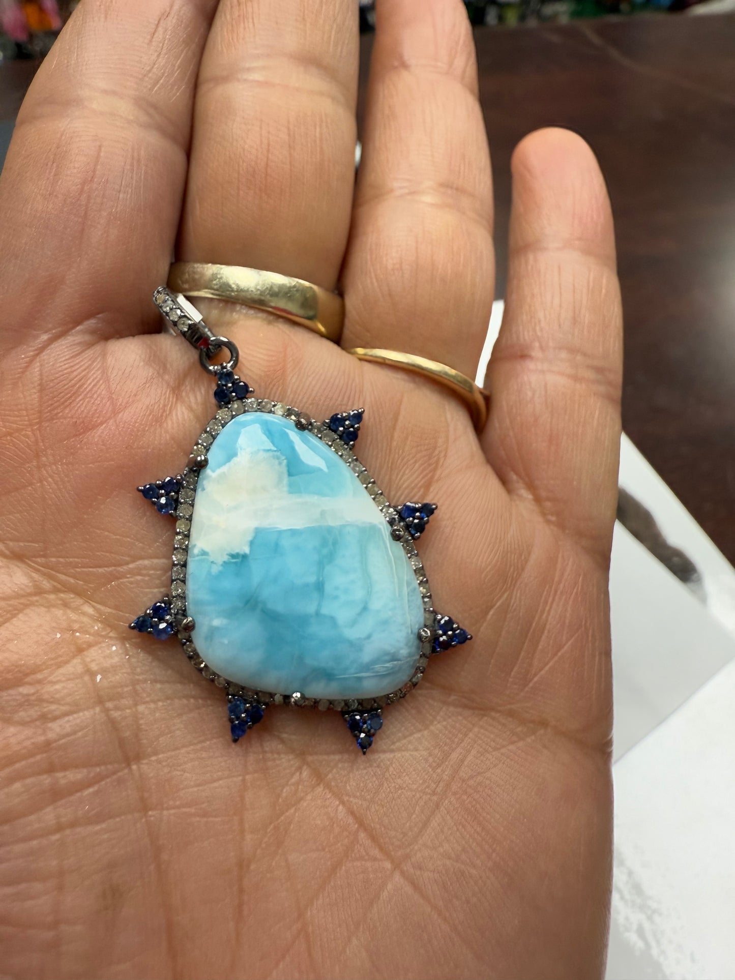 Larimar Sapphire Diamond Pendant