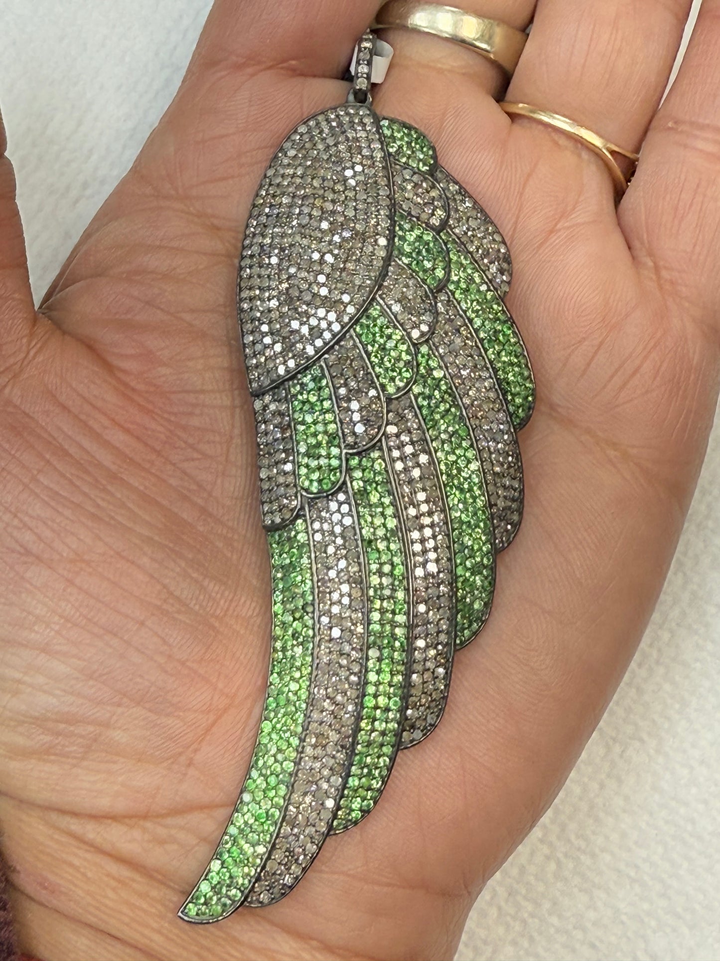 Feather Silver and Diamond Pave PENDANT & CHARMS With Stone