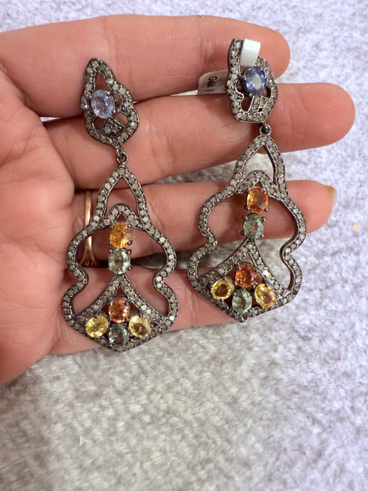 Diamond And Sapphire Art Deco Earrings