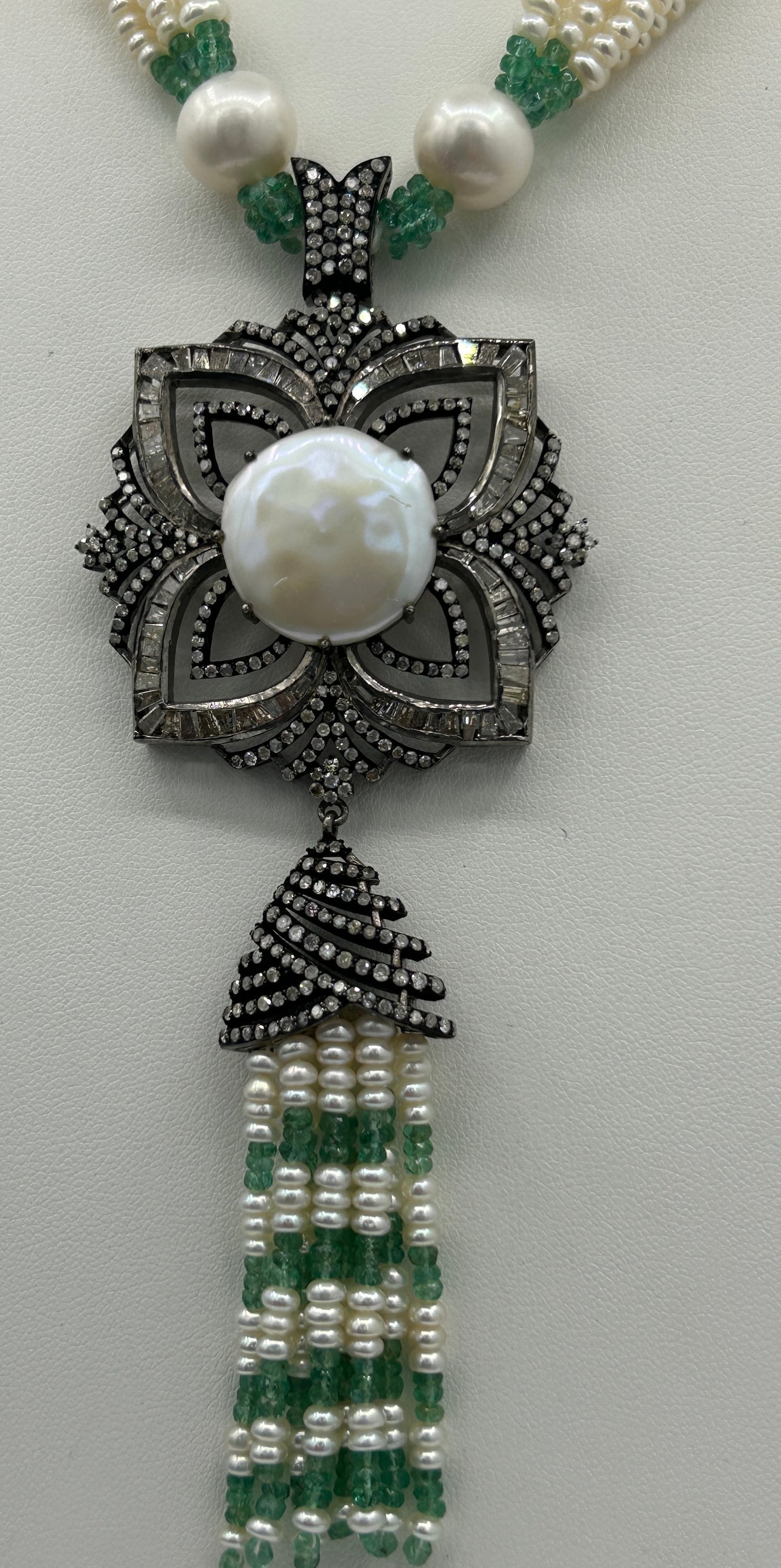 Pearl Emerald Diamond Necklace