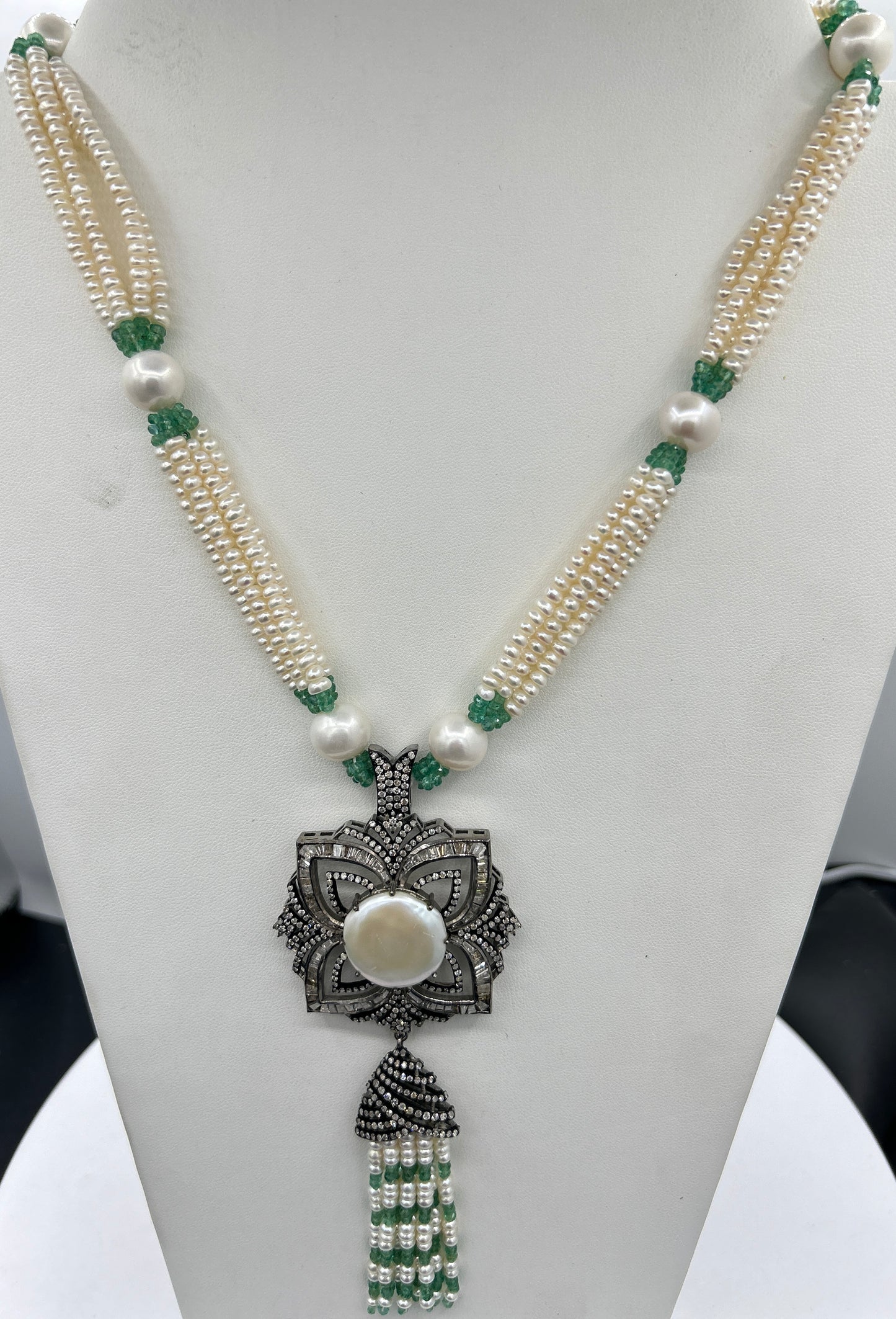 Pearl Emerald Diamond Necklace