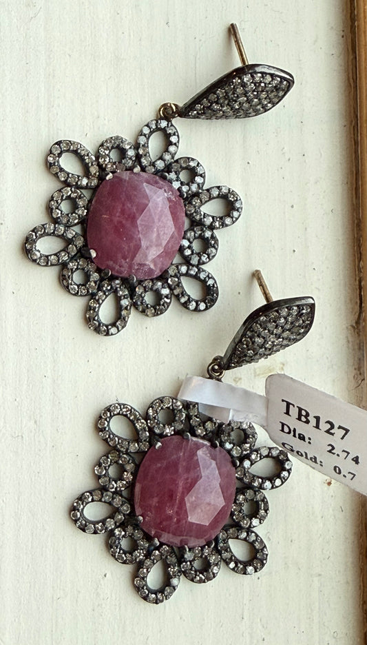 Ruby Natural Slice and Diamond Earring