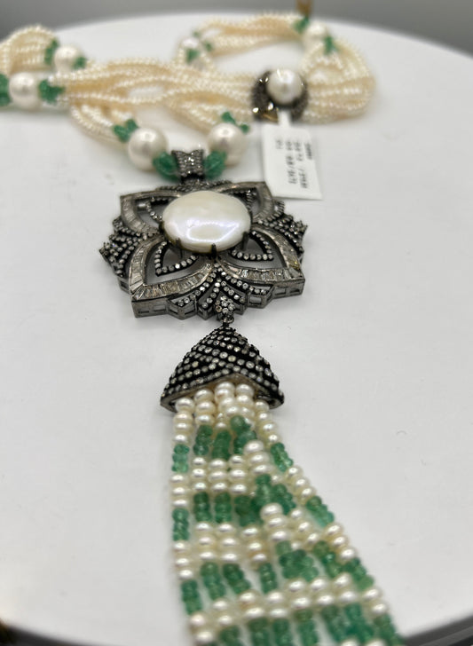Pearl Emerald Diamond Necklace