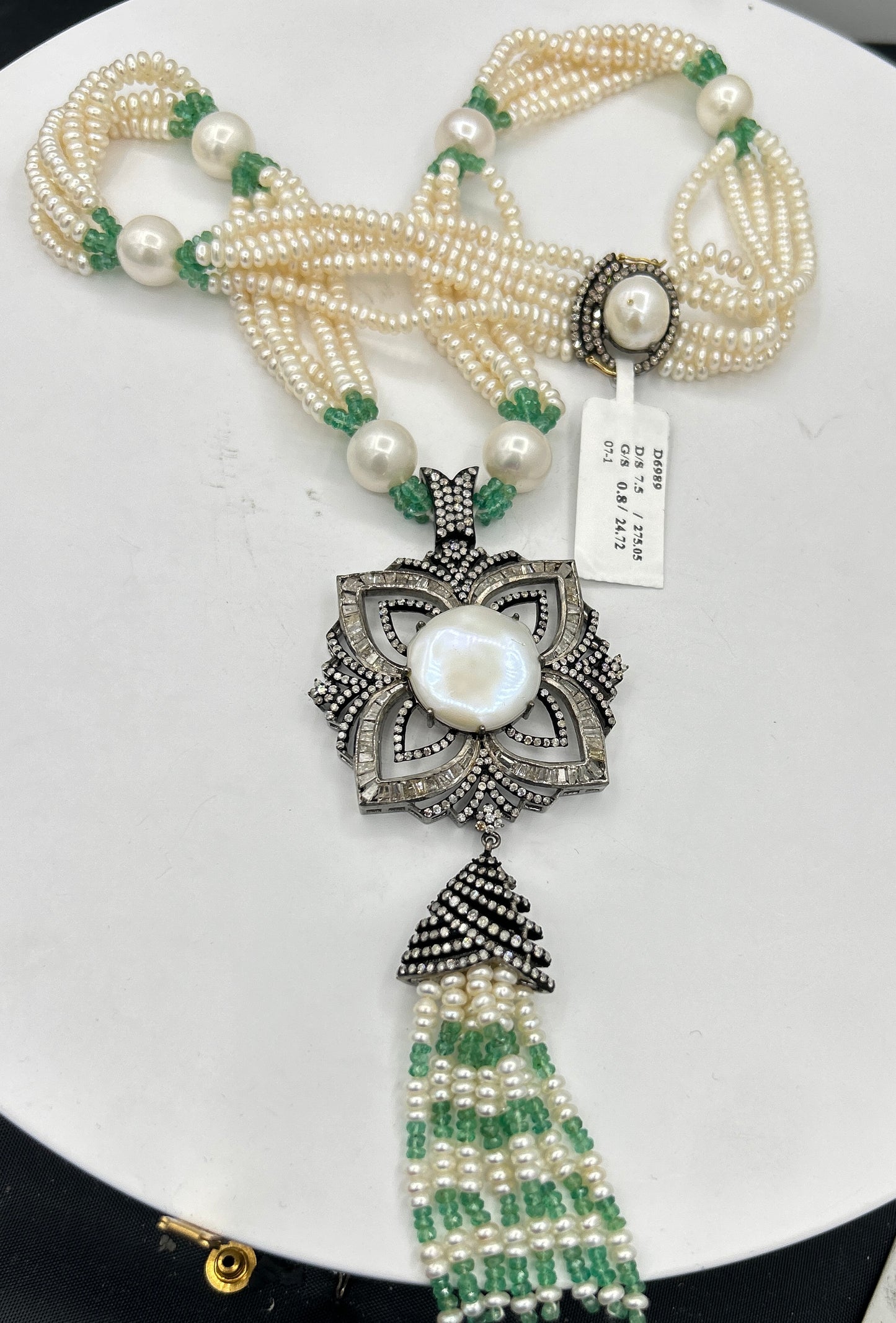 Pearl Emerald Diamond Necklace