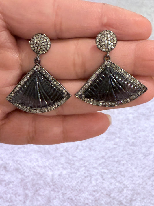 Tourmaline Carving Fancy Shape Diamond earring