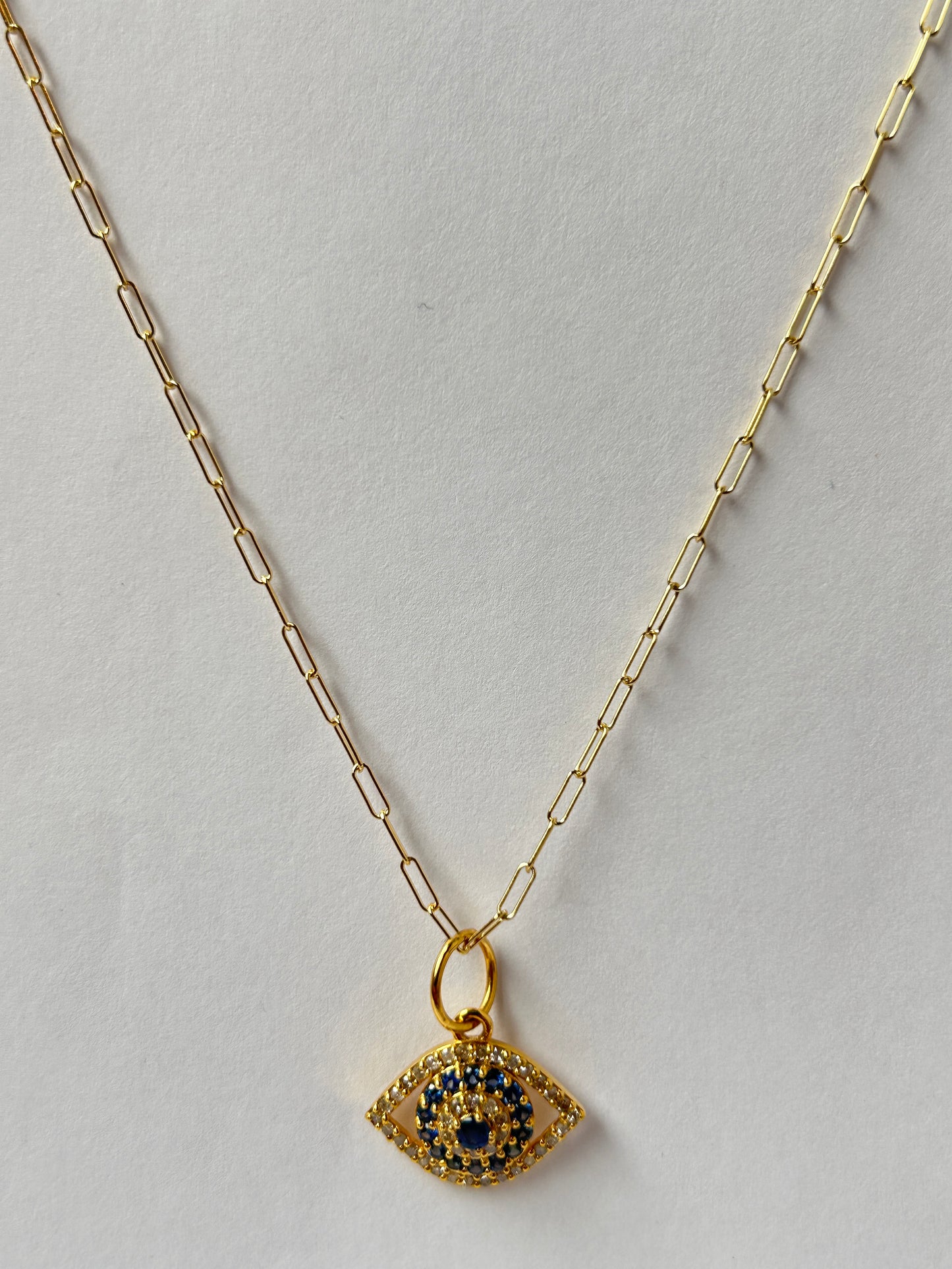 Evil eye 14k Solid Gold Diamond Necklace