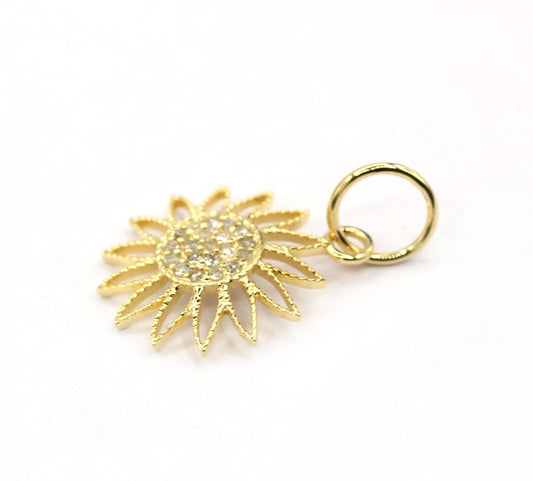 Flower 14k Solid Gold Diamond Pendants.
