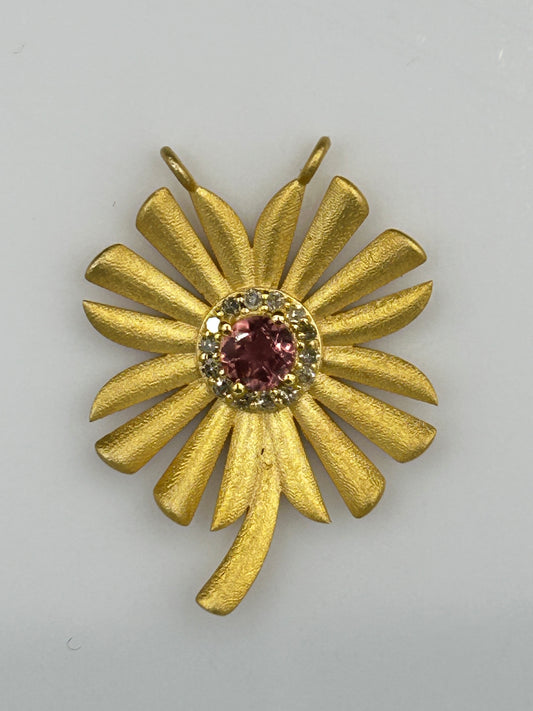 Flower 14k Solid Gold Diamond Pendants