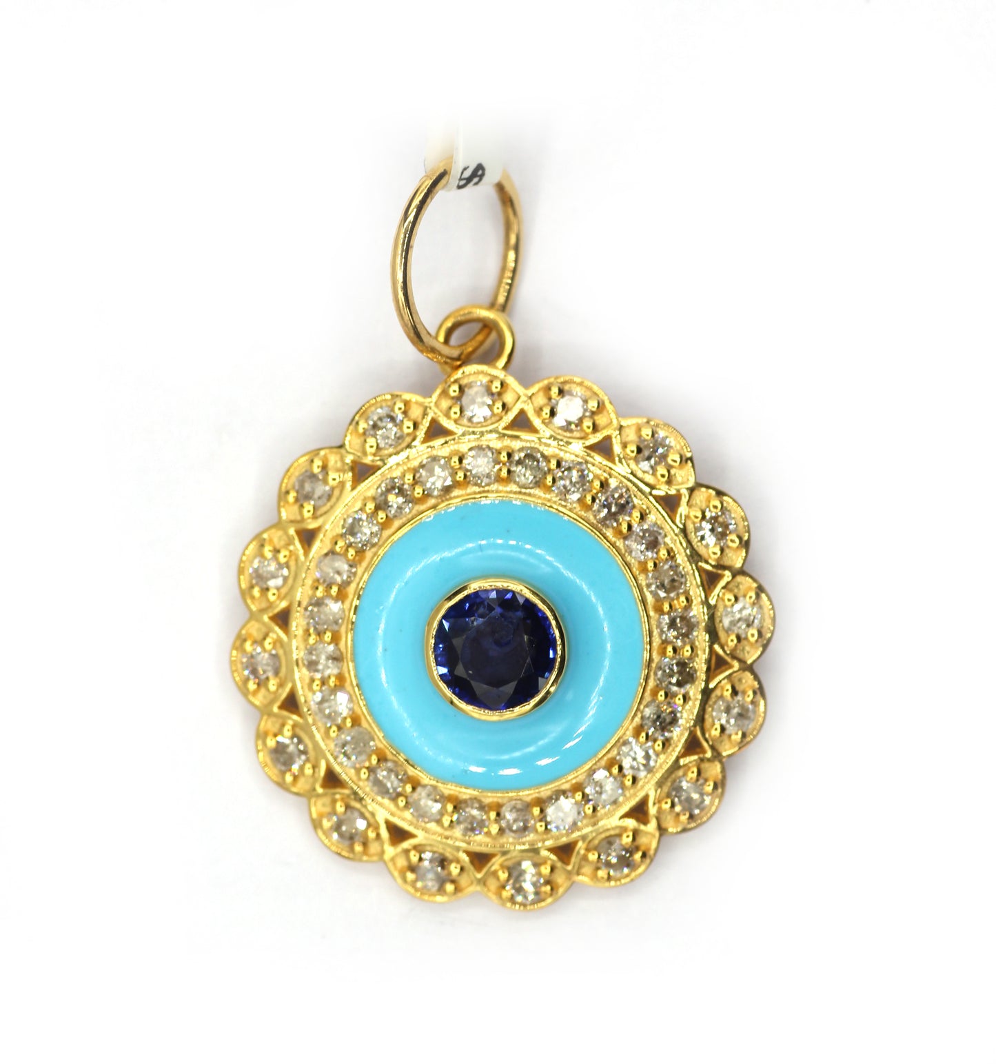 Round14k Solid Gold Diamond Pendants With Blue Sapphire Stone