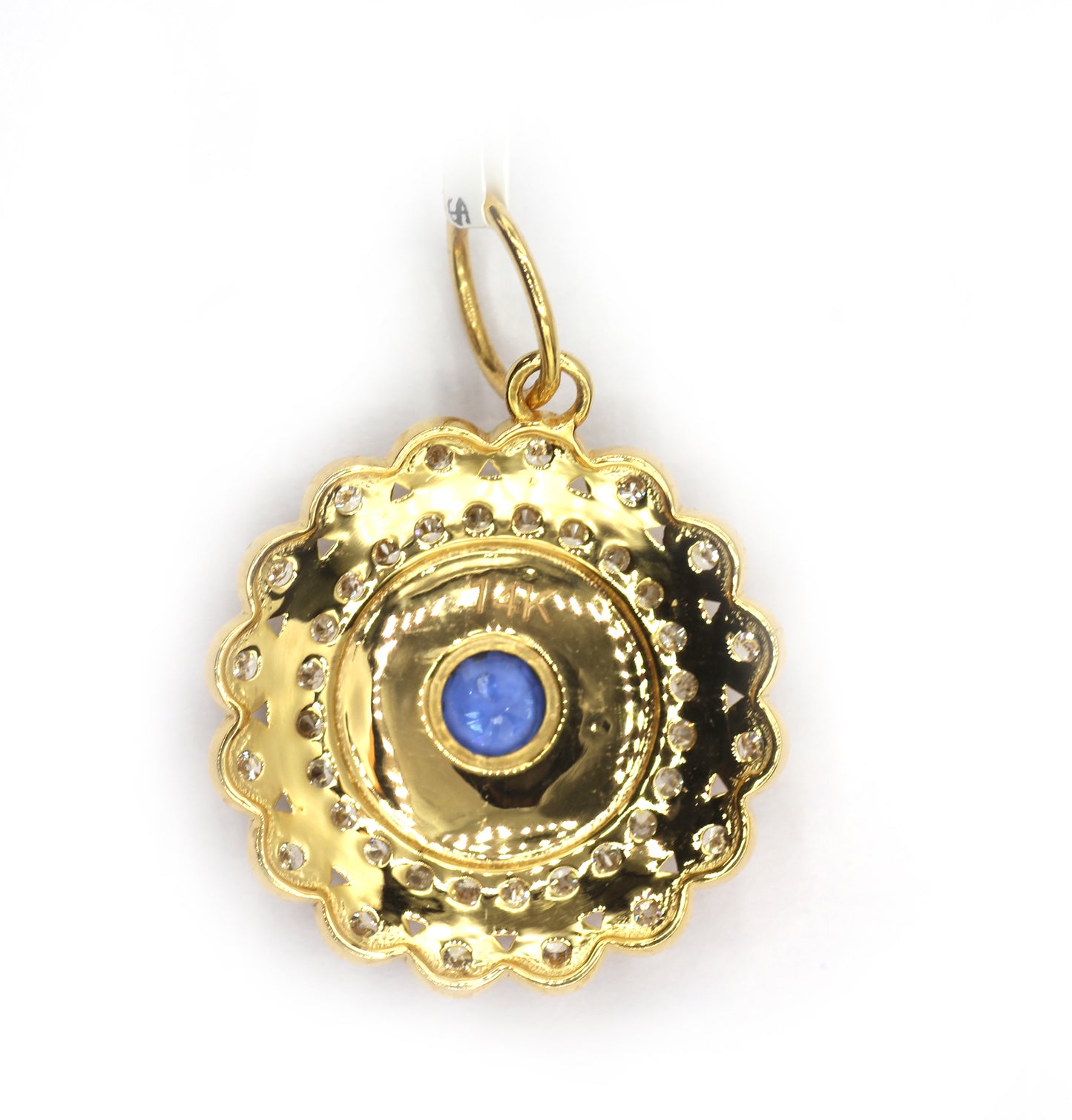 Round14k Solid Gold Diamond Pendants With Blue Sapphire Stone