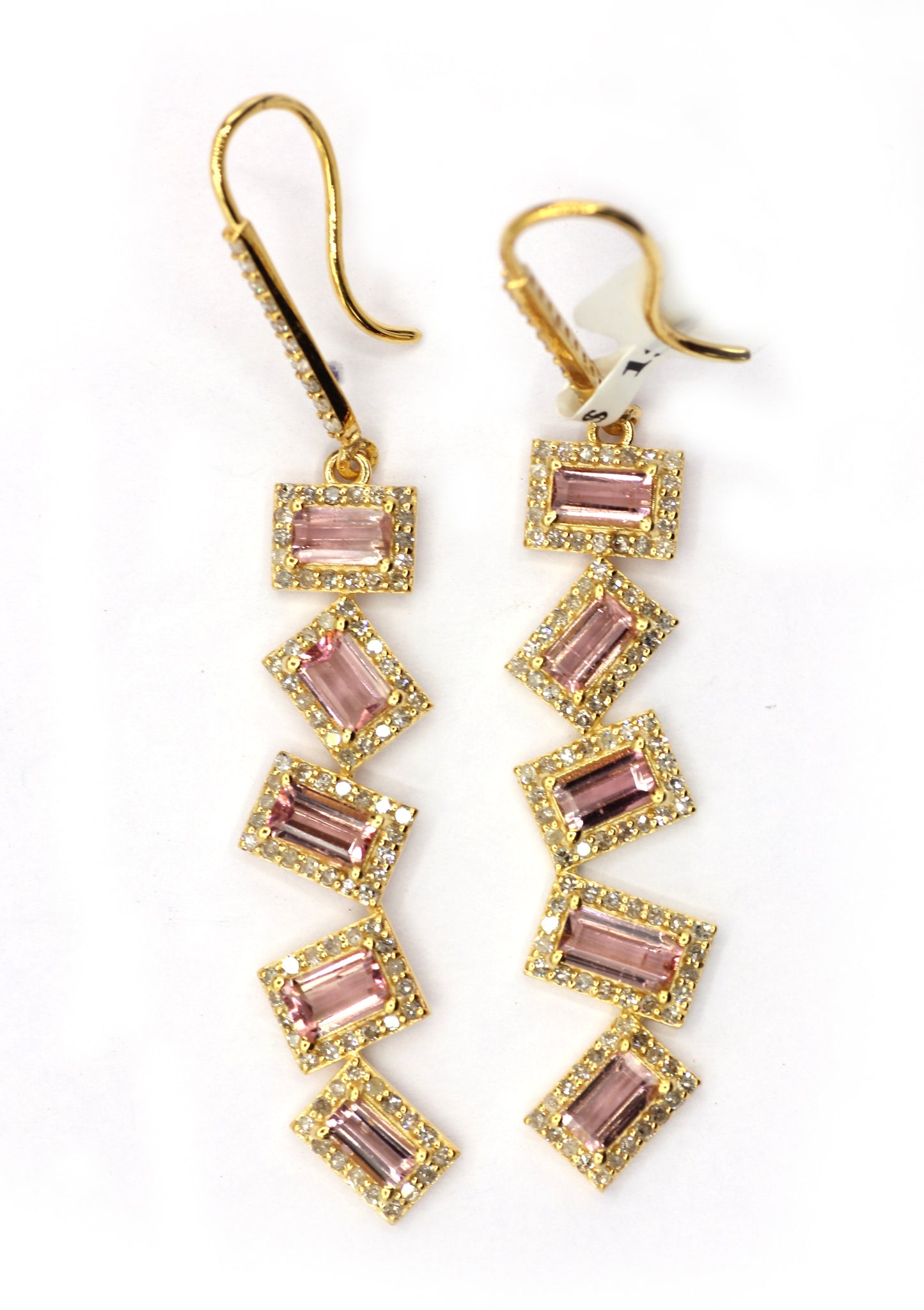 14k Solid Gold Diamond Earring With Pink Tourmaline Stone