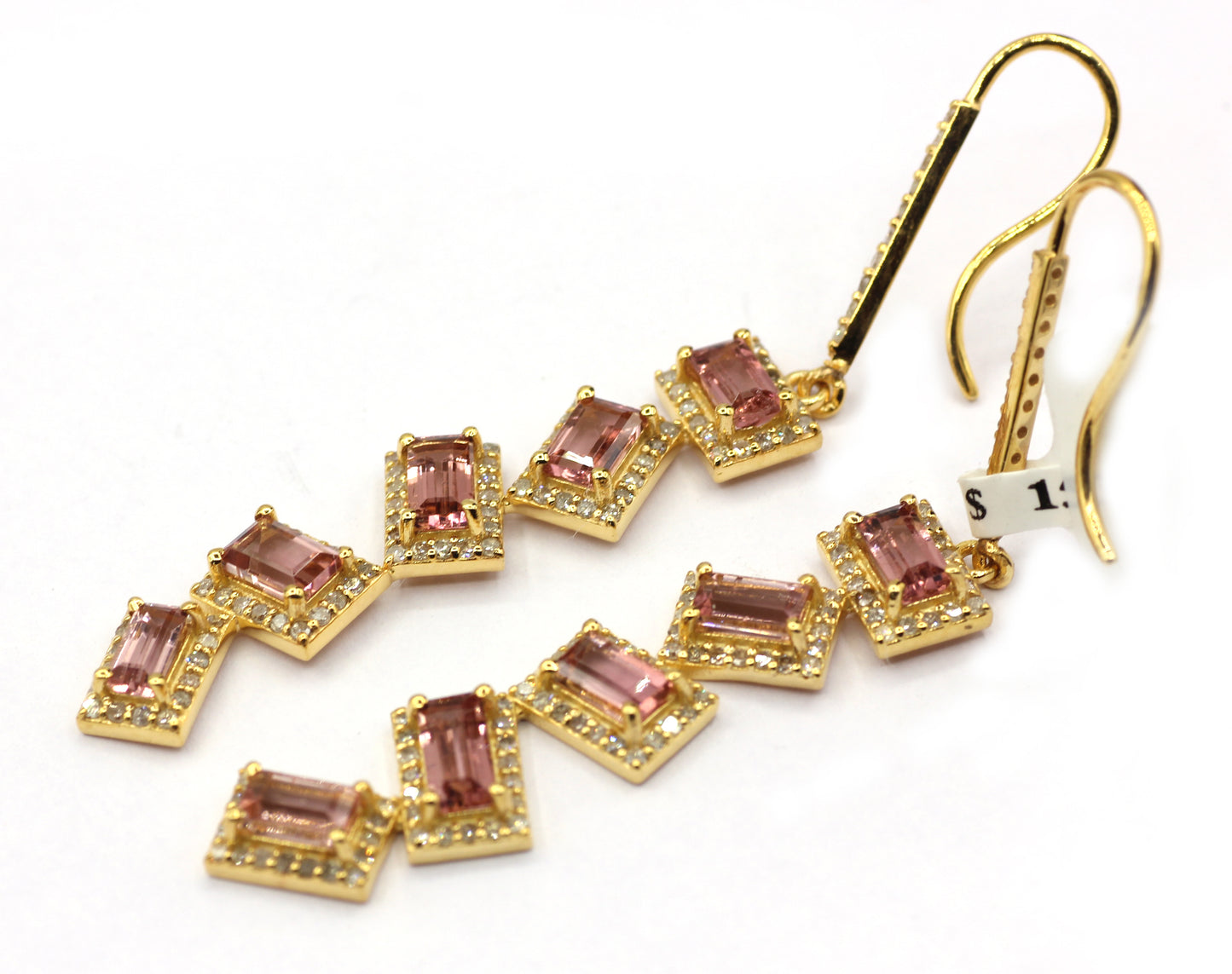 14k Solid Gold Diamond Earring With Pink Tourmaline Stone