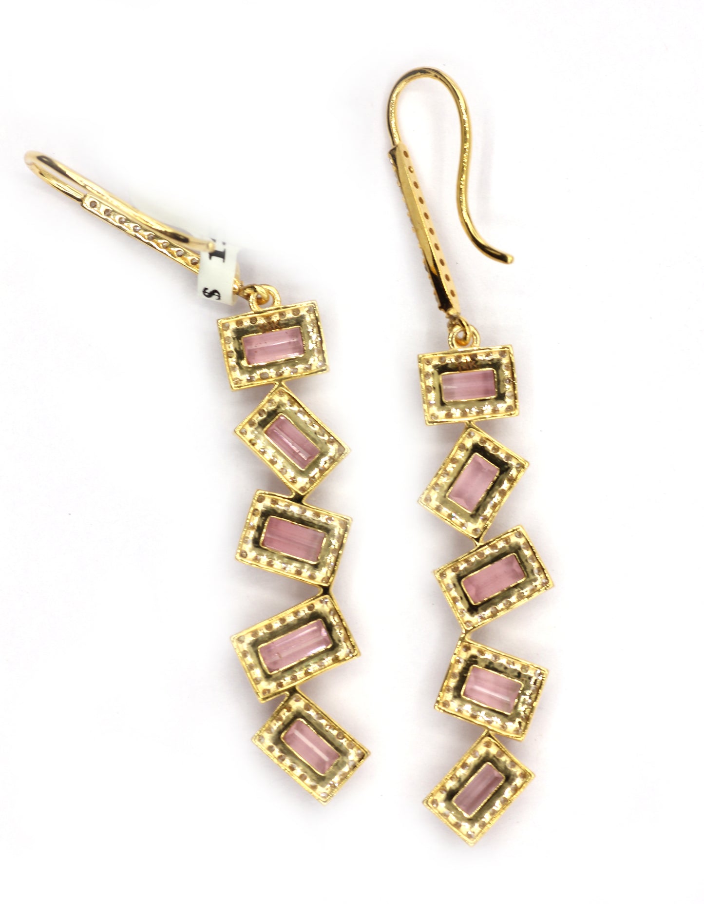 14k Solid Gold Diamond Earring With Pink Tourmaline Stone