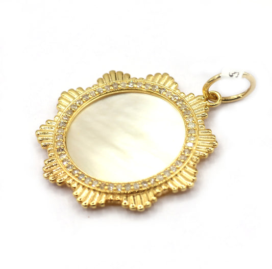 Round 14k Solid Gold Diamond Pendants With Pearl