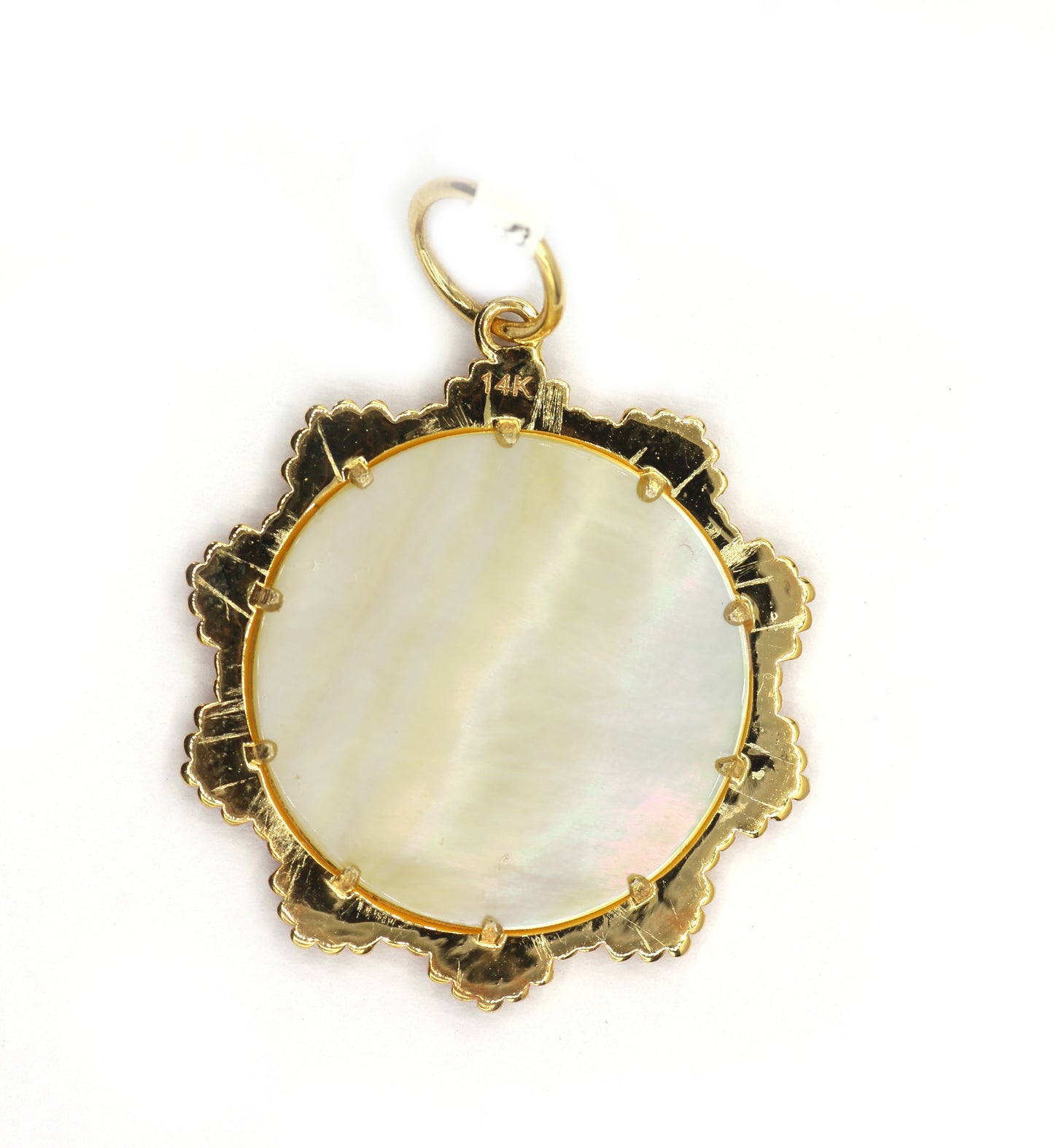 Round 14k Solid Gold Diamond Pendants With Pearl