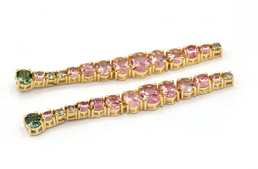 14k Solid Gold Diamond Earring With Pink Tourmaline Stone