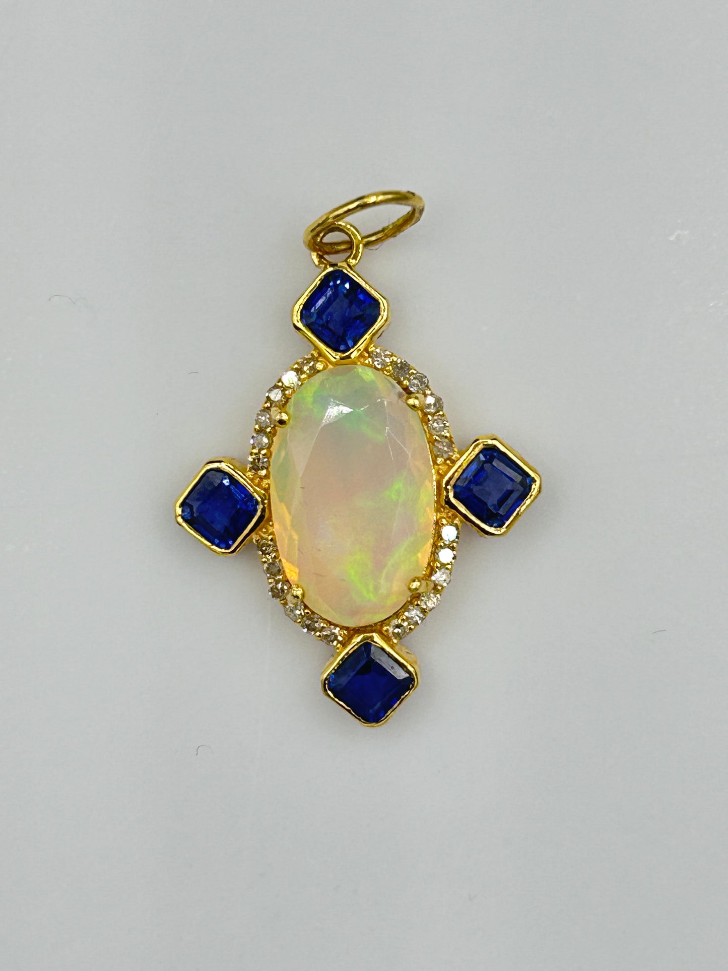 14k Solid Gold Diamond Pendants With Opal Stone