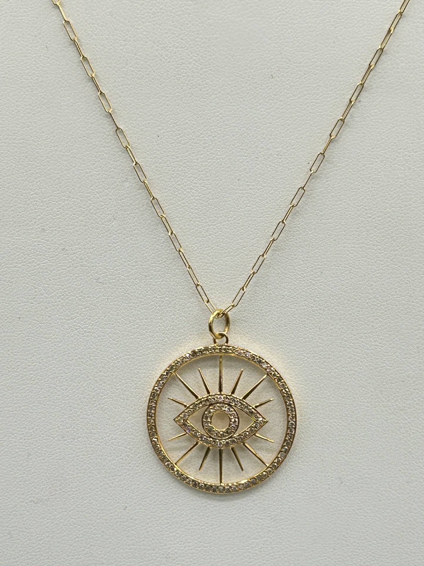 Round Evil eye 14k Solid Gold Diamond Necklace