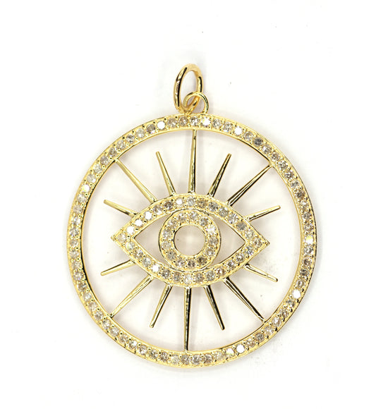 Round Evil eye 14k Solid Gold Diamond Necklace