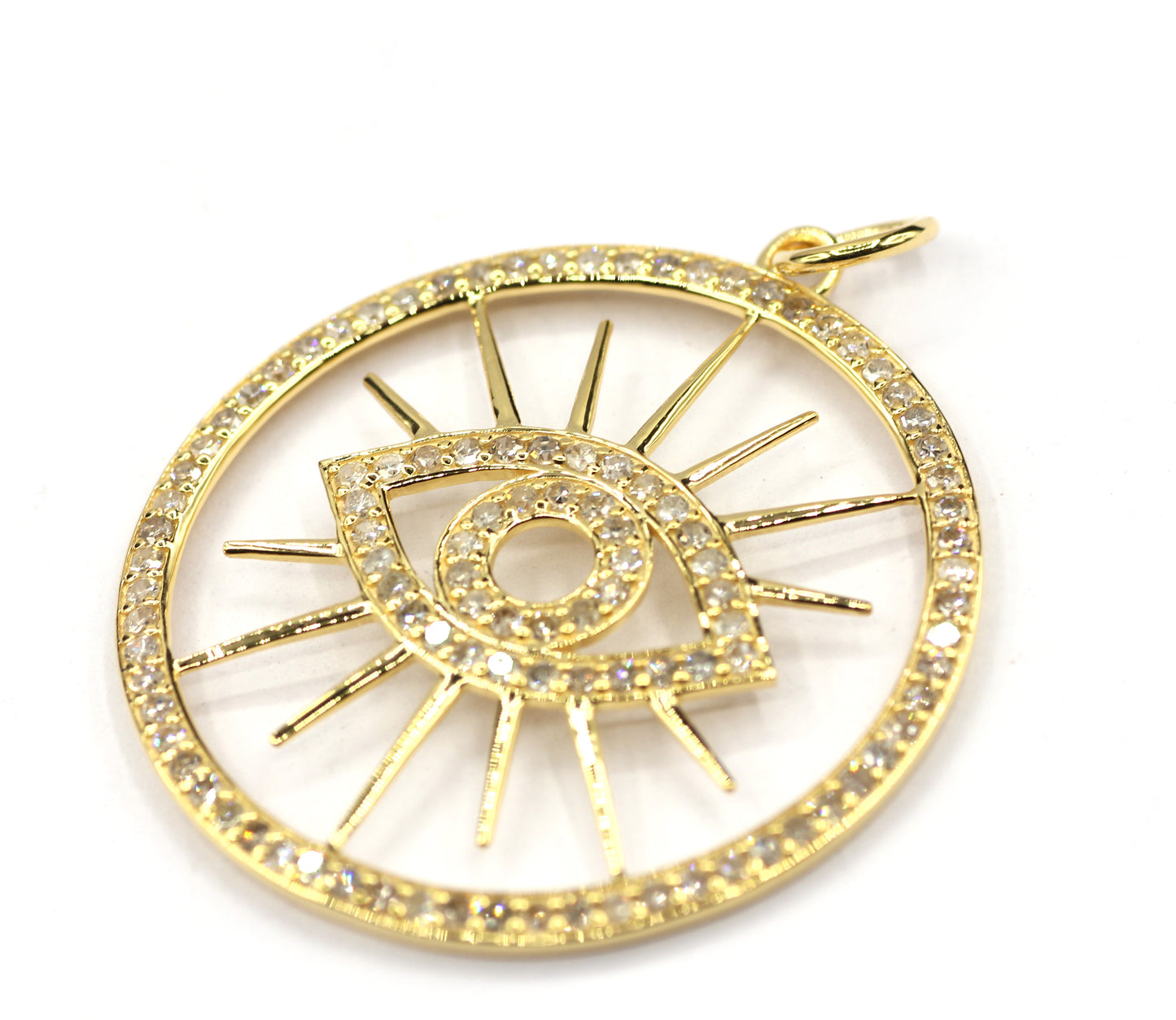 Round Evil eye 14k Solid Gold Diamond Necklace