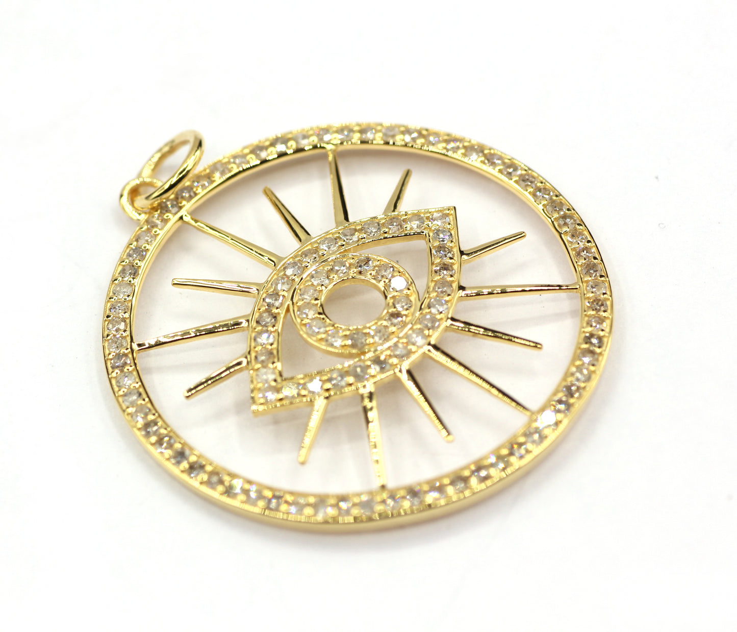 Round Evil eye 14k Solid Gold Diamond Necklace
