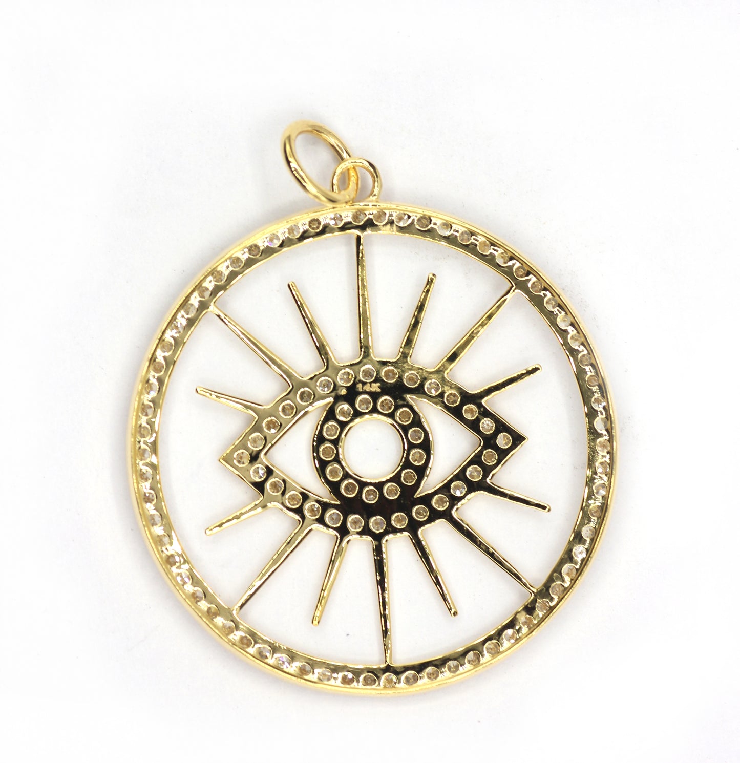 Round Evil eye 14k Solid Gold Diamond Necklace