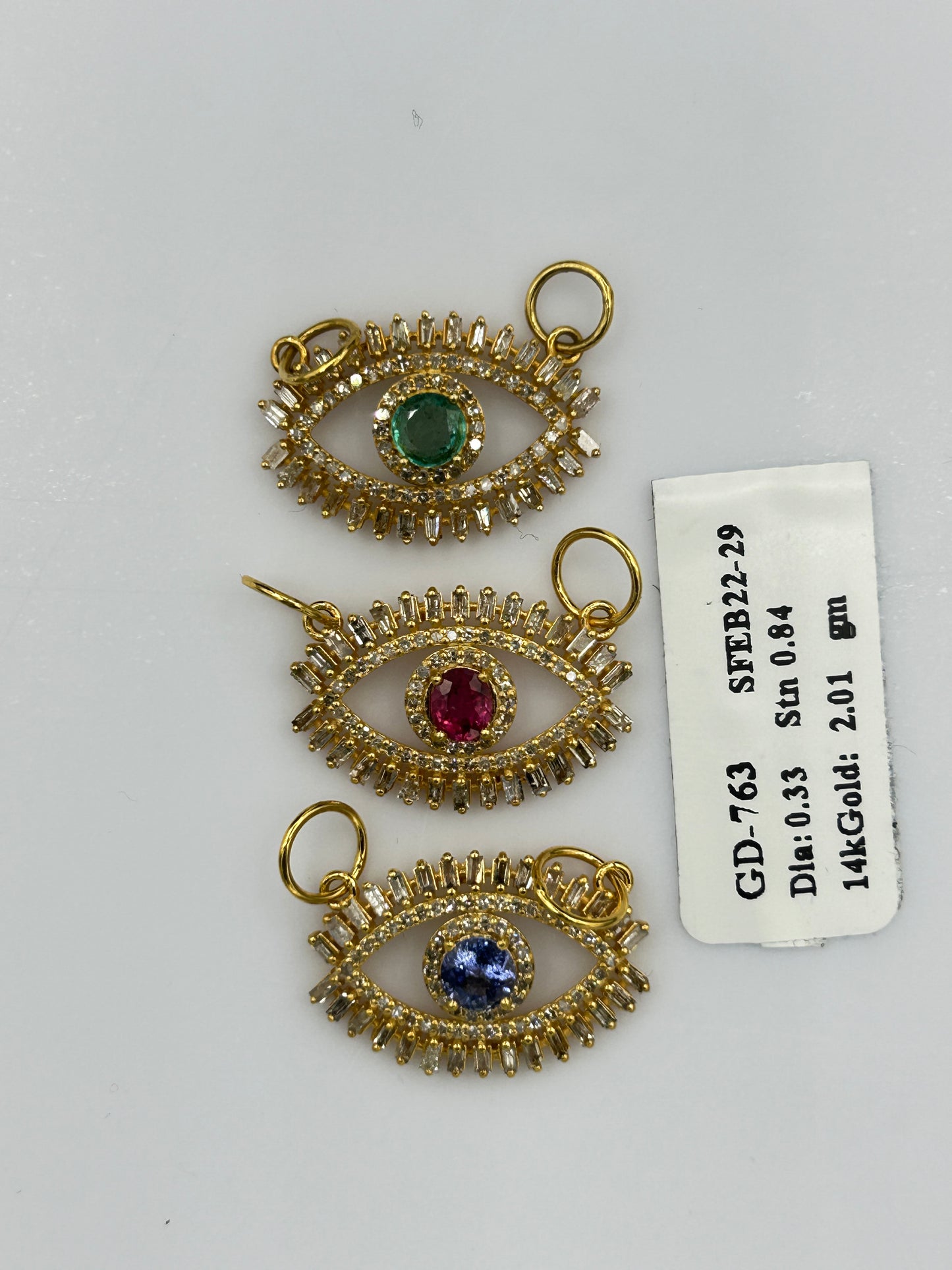 Evil Eye 14k Solid Gold Diamond Pendants With Sapphire Stone