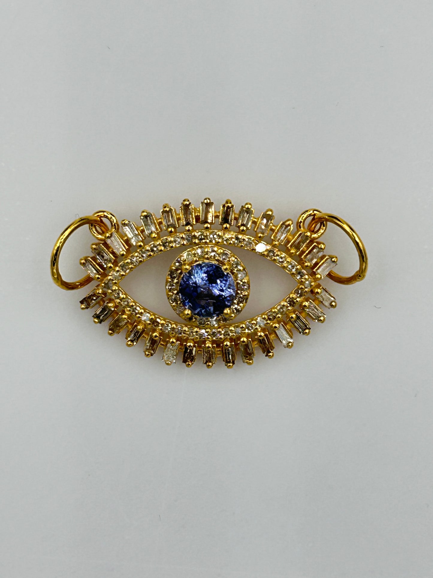 Evil Eye 14k Solid Gold Diamond Pendants With Sapphire Stone