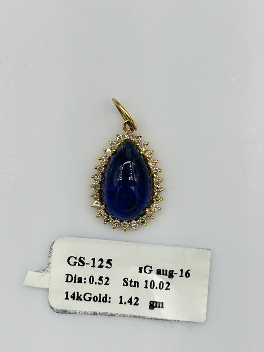 Pear 14k Solid Gold Diamond Pendants With Tanzanite