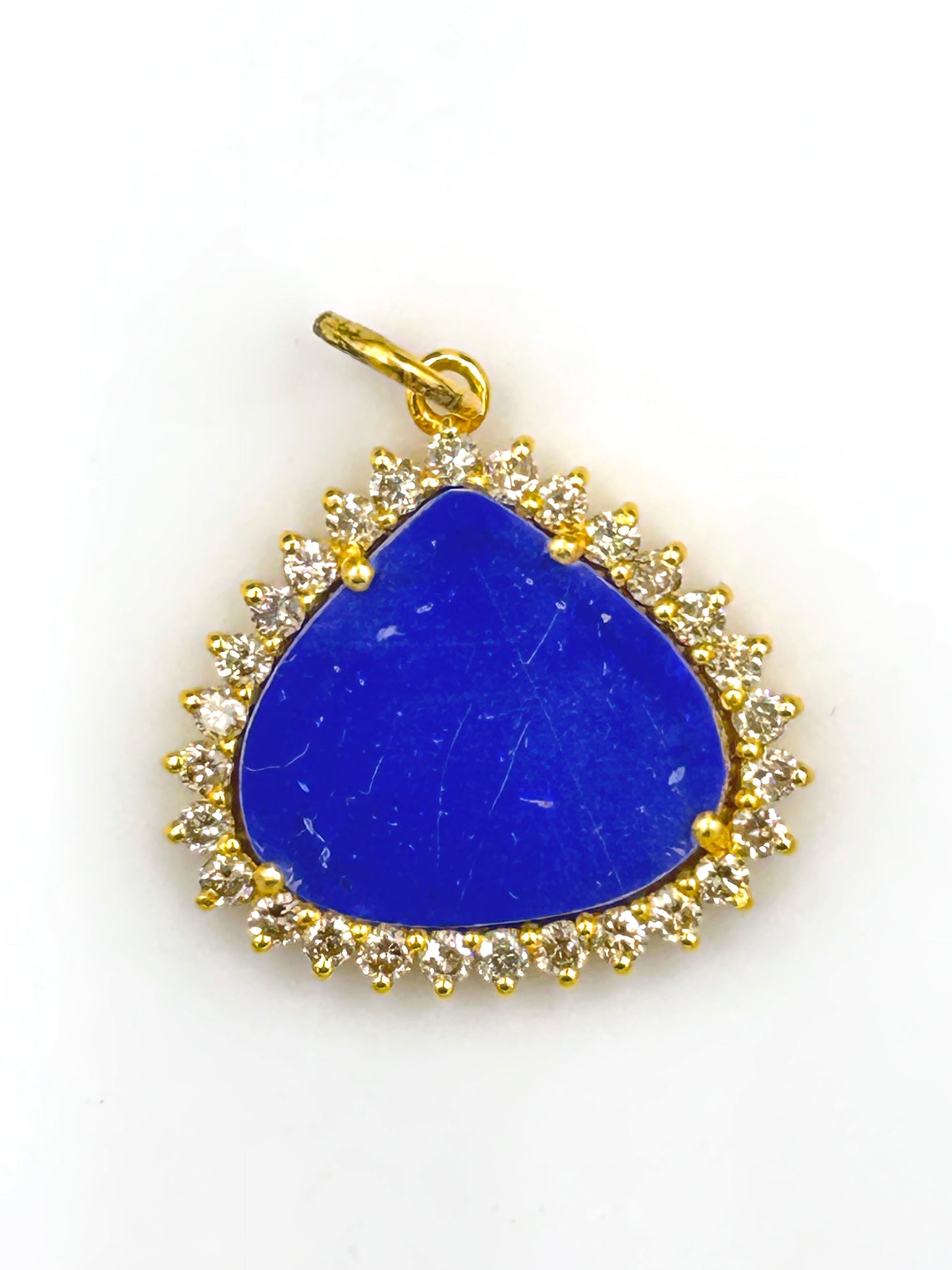 Pear 14k Solid Gold Diamond Pendants With lapis lazuli Stone