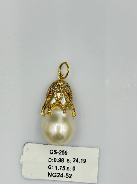 14k Solid Gold Diamond Pendants With Pearl Stone