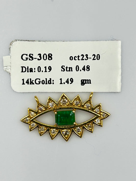 Evil Eye 14k Solid Gold Diamond Pendants With Emerald Stone